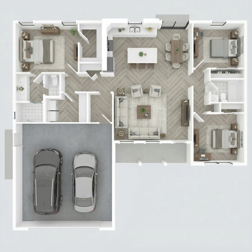 Plan d'une maison de trois chambres vu de dessus