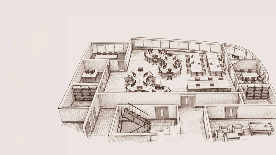 Dessin d'architecture d'un aménagement intérieur