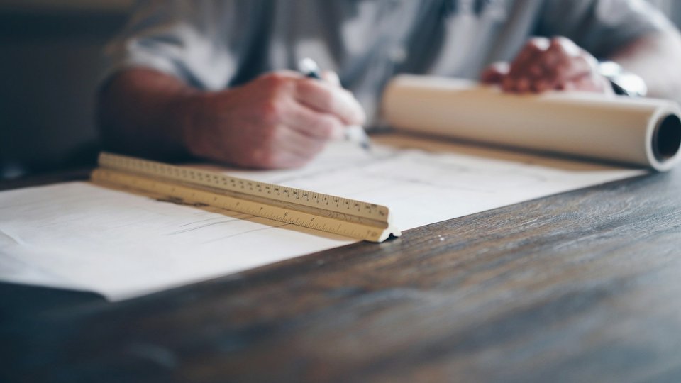 Personne dessinant sur un grand plan